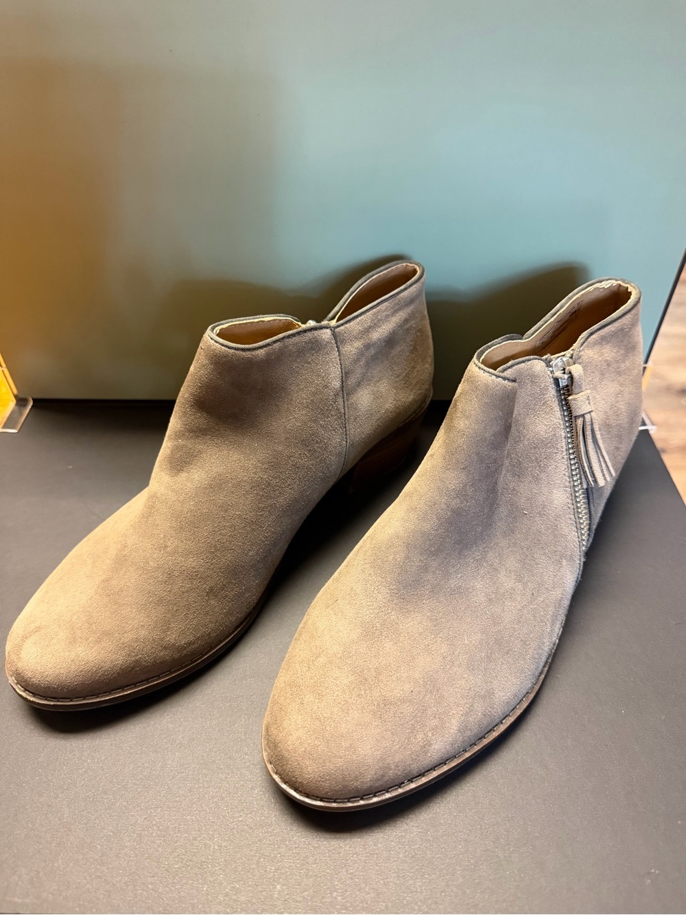 Vionic Women’s Taupe Suede Ankle Booties with Side Zip